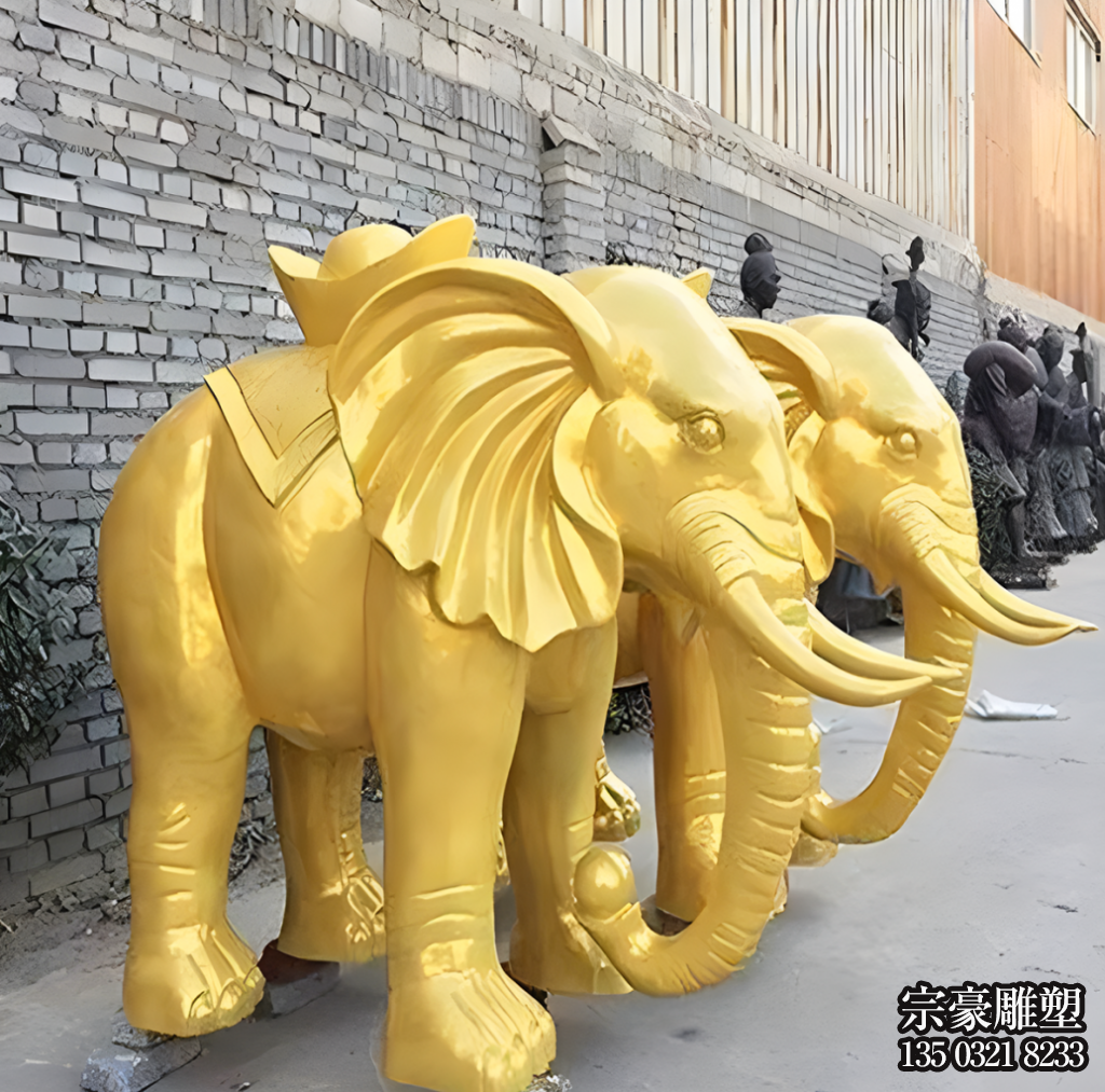 純銅鑄造大象雕塑，漆金銅雕大象