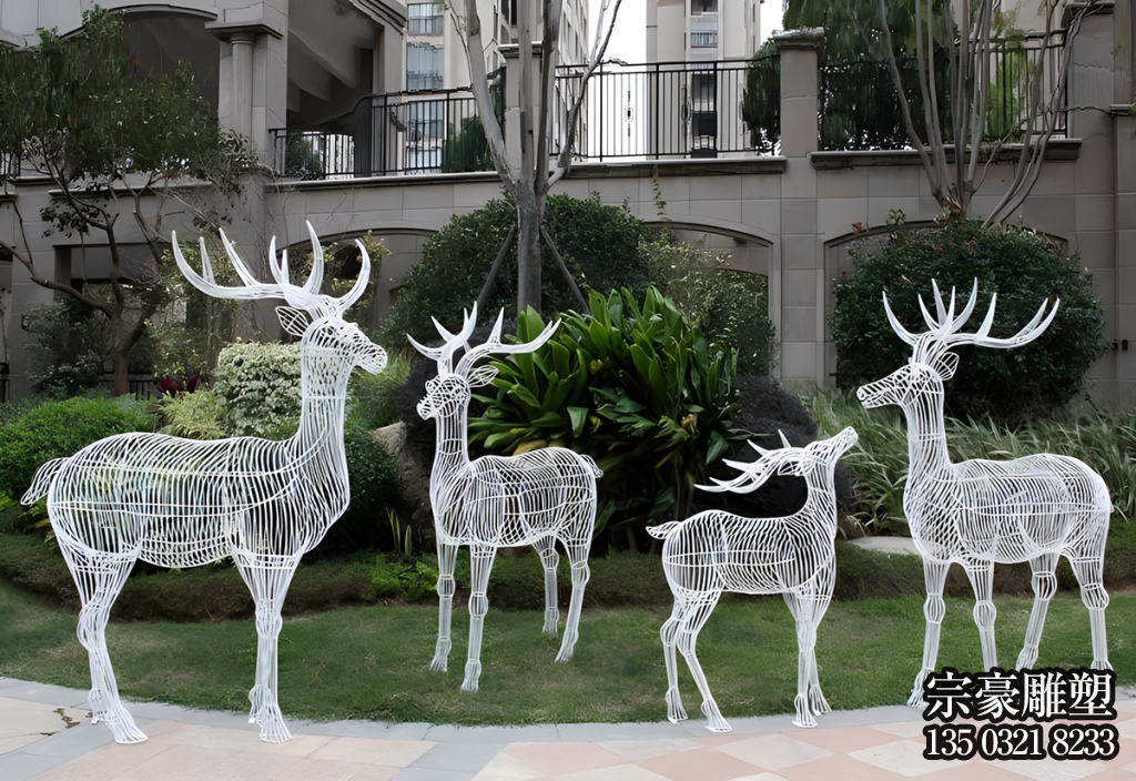 不銹鋼編織網(wǎng)格抽象梅花鹿雕塑擺件
