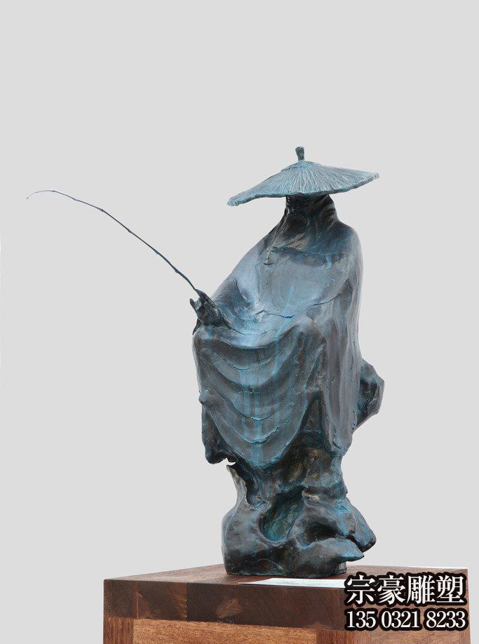 青銅鑄造釣魚翁雕塑