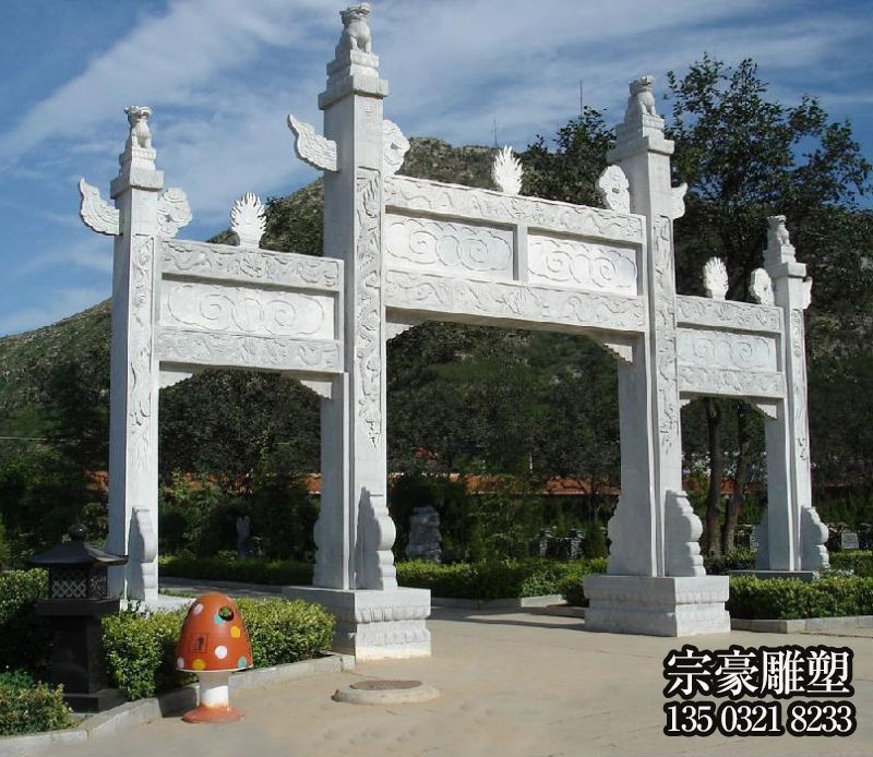 園林景觀漢白玉華表浮雕祥云三門樓石牌坊 園林景觀漢白玉華表浮雕祥云三門樓石牌坊