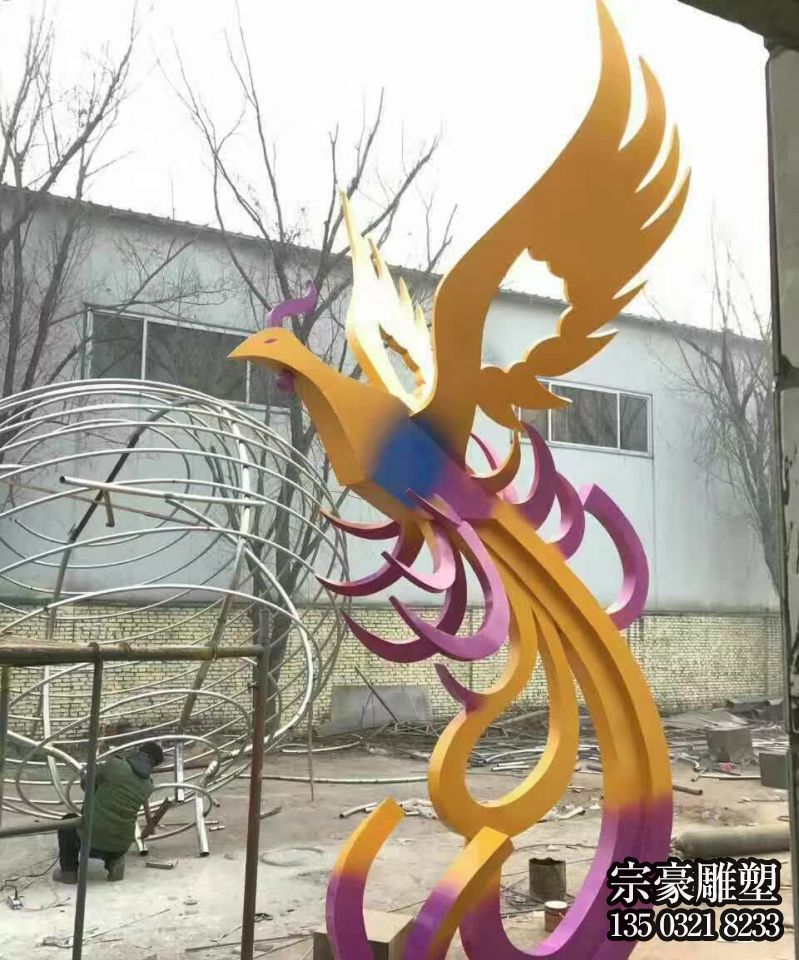 戶外景區創意不銹鋼彩繪放飛的鳳凰雕塑 戶外景區創意不銹鋼彩繪放飛的鳳凰雕塑